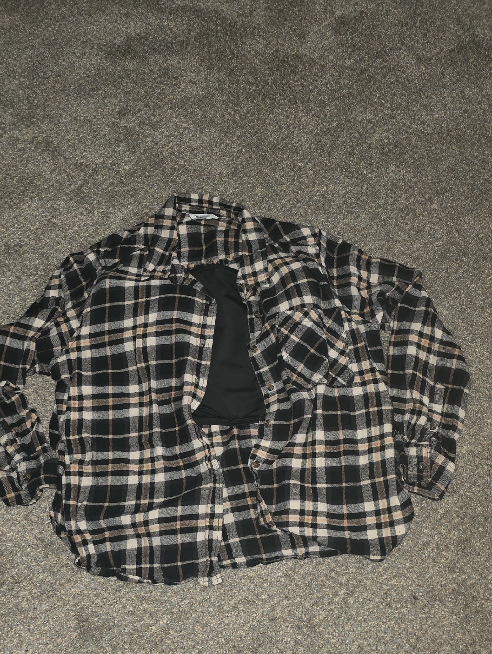 Time and Tru Black and Cream Plaid Button-Down Shirt